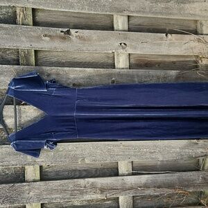Birdy Grey Elegant Gray Blue Velvet Midi Dress Sz M